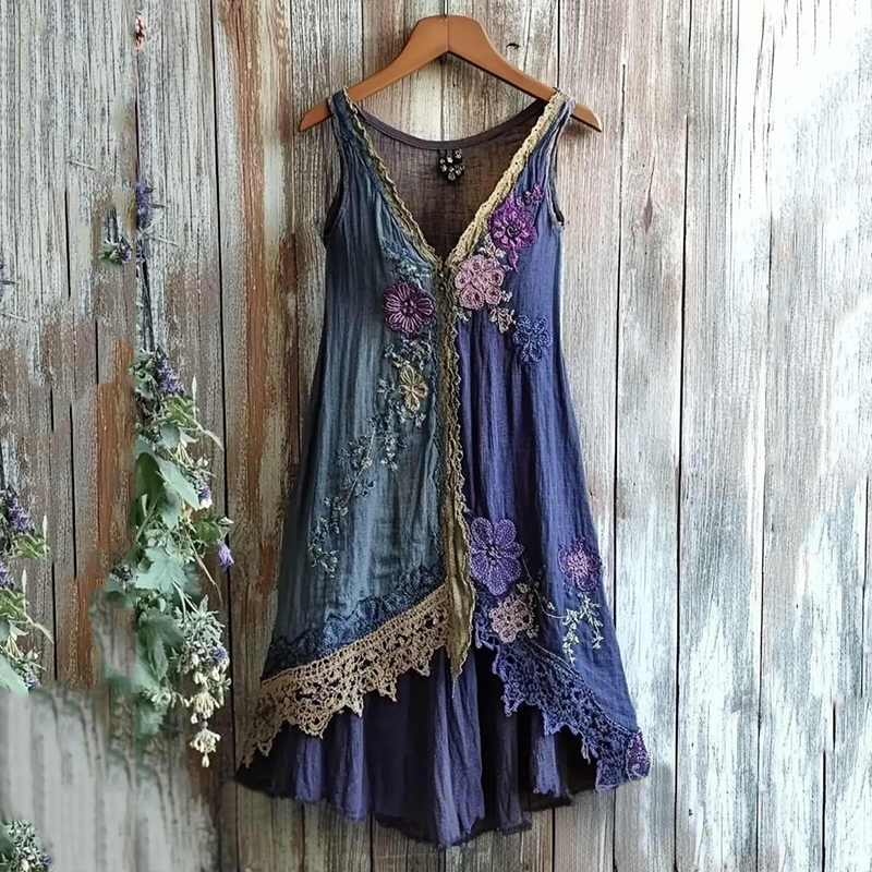 Vintage Floral Lace Gradient Art Comfy Tank Dress