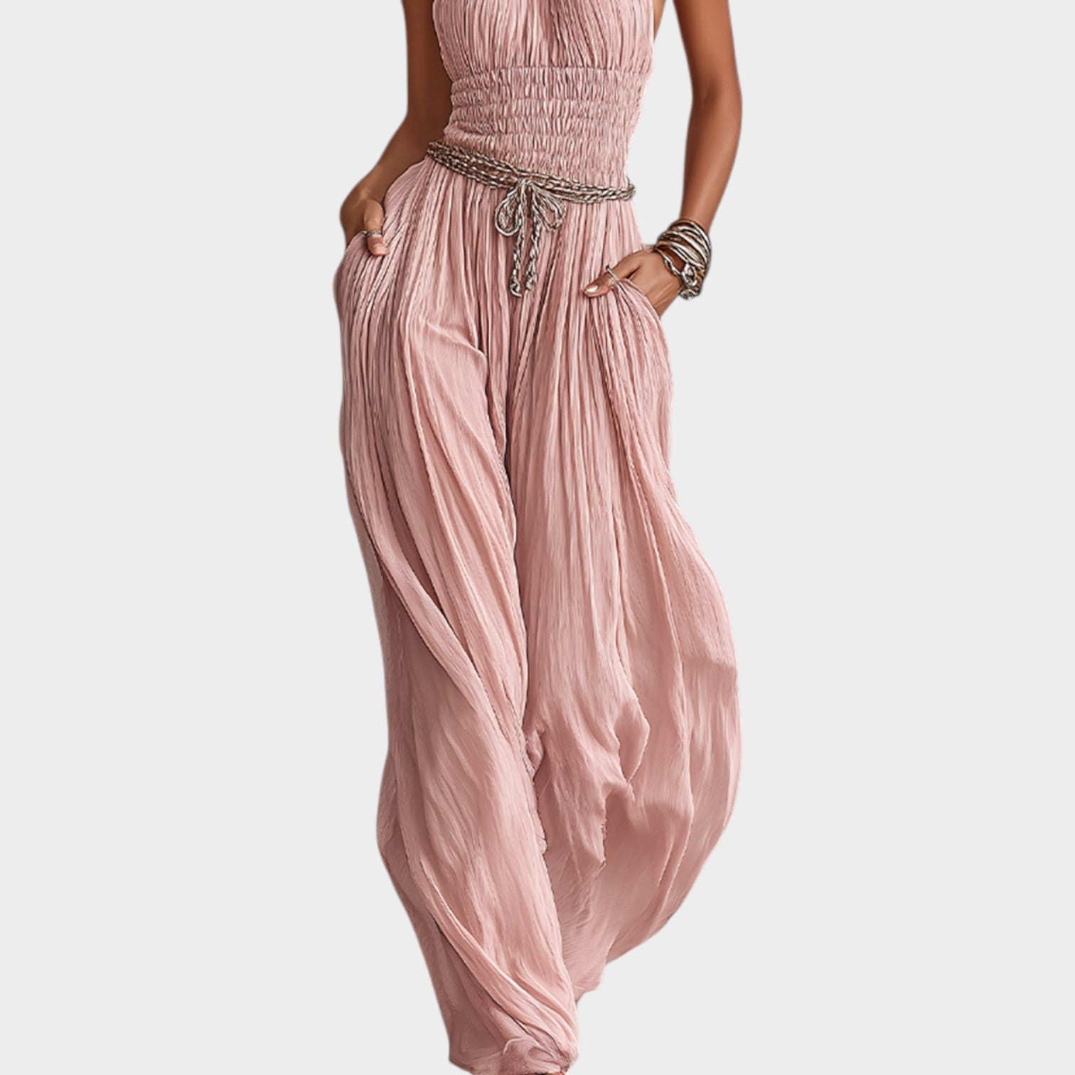 Elegant Halter-Neck Pleated Jumpsuit