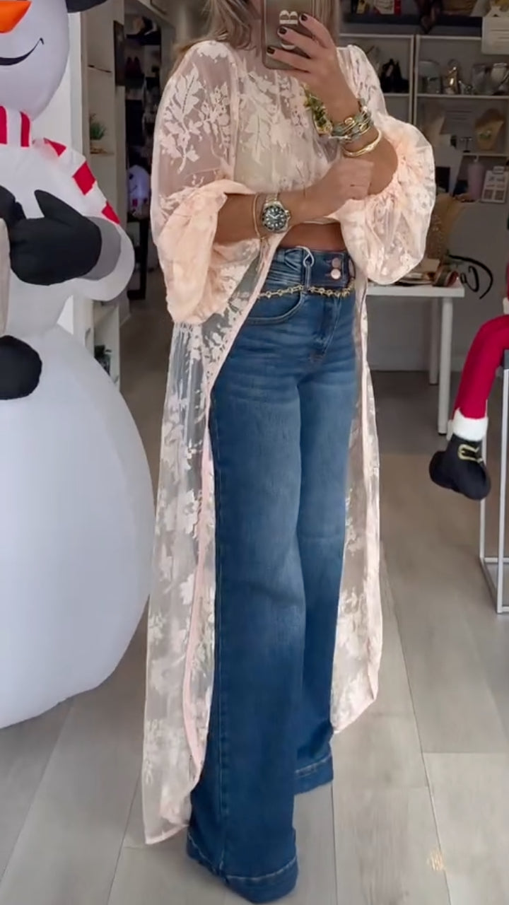 Women's Round Neck Lace Irregular Long Cover‑Up