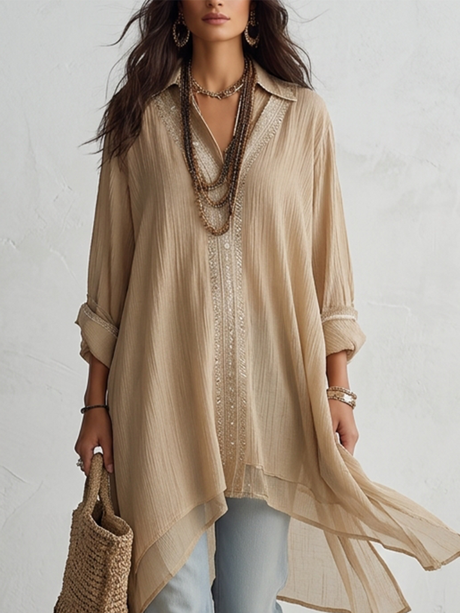Sandstone Breeze Layered Shirt Dress