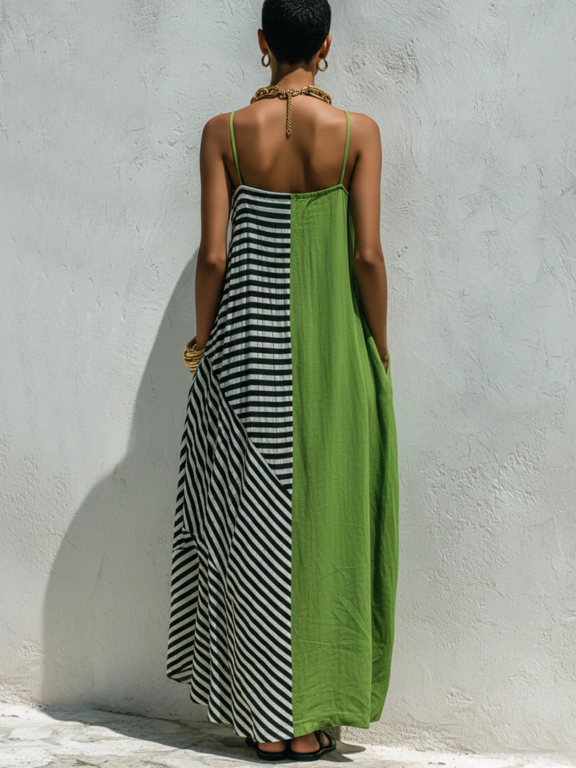 Women's Retro Abstract Geometric Print Spaghetti-strap Maxi Dress