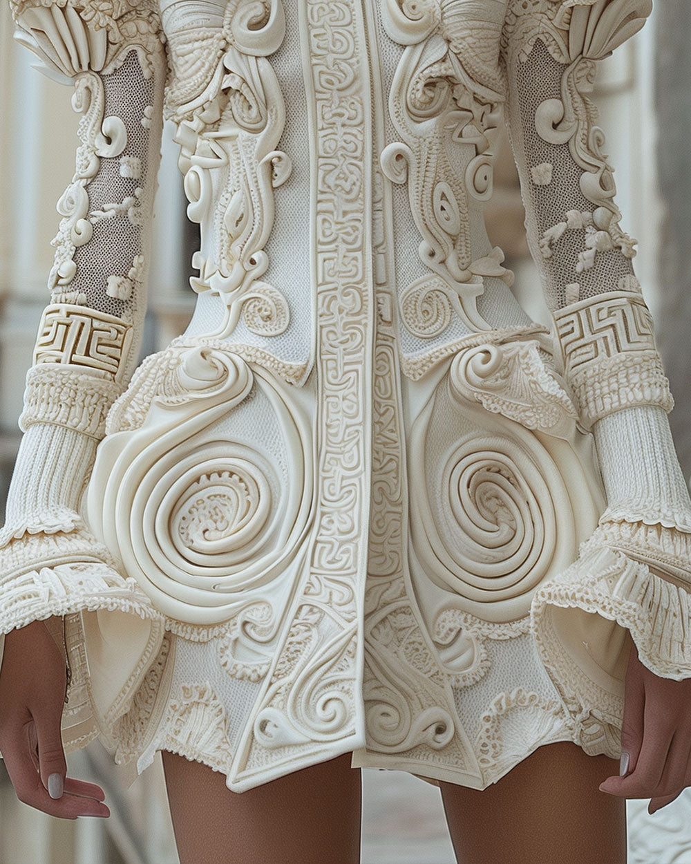 Fashion Turtleneck 3D Embroidery Long Sleeve Mini Dress