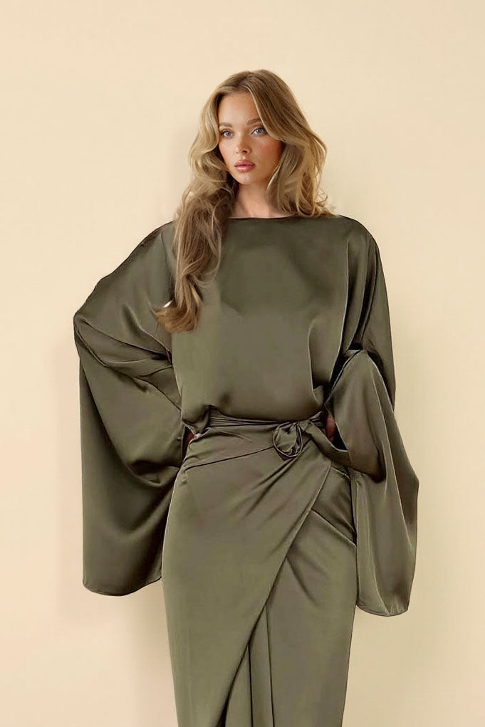 Minimalist Loose Shirt And Lace-up Skirt Suit-Skirt