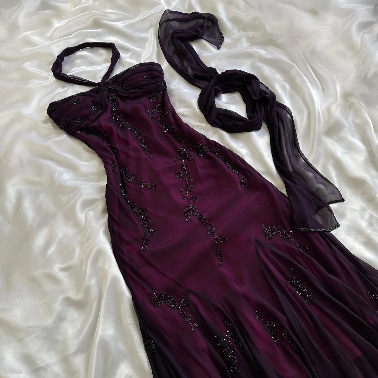 Purple exquisite elegant backless beaded long prom dress evening gown graduation dress