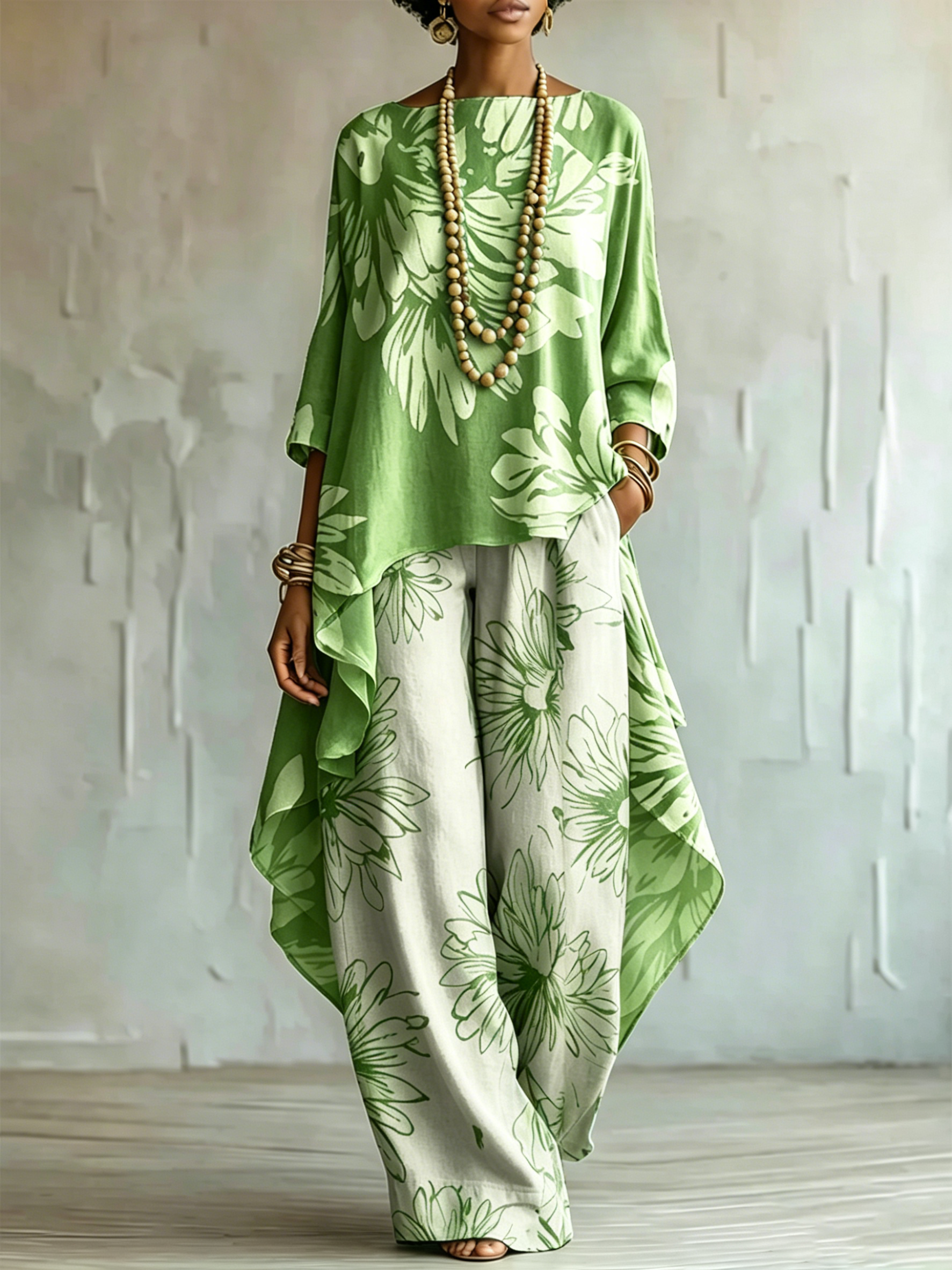 Elegant & Artistic Floral Line-art Two-piece Set