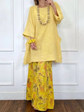 Split-side Solid Color Three-quarter Sleeves Loose Round-neck Blouses&shirts Tops