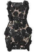 Strapless Embroidered Floral Corset Dress Black