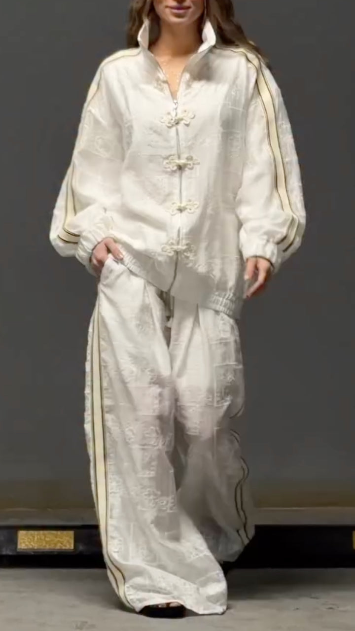 Women's Lapel Suit with Embroidery and Button-Knot Design