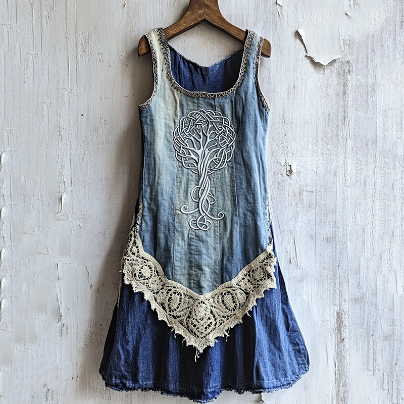 Women's Vintage Viking Tree Of Life Art Lace Tank Dress