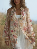 Bohemian Style 3d Plant Flower Pattern Cotton Linen Shirt