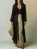 Effortless Coastal Elegance Open-Knit Black Maxi Cover-Up