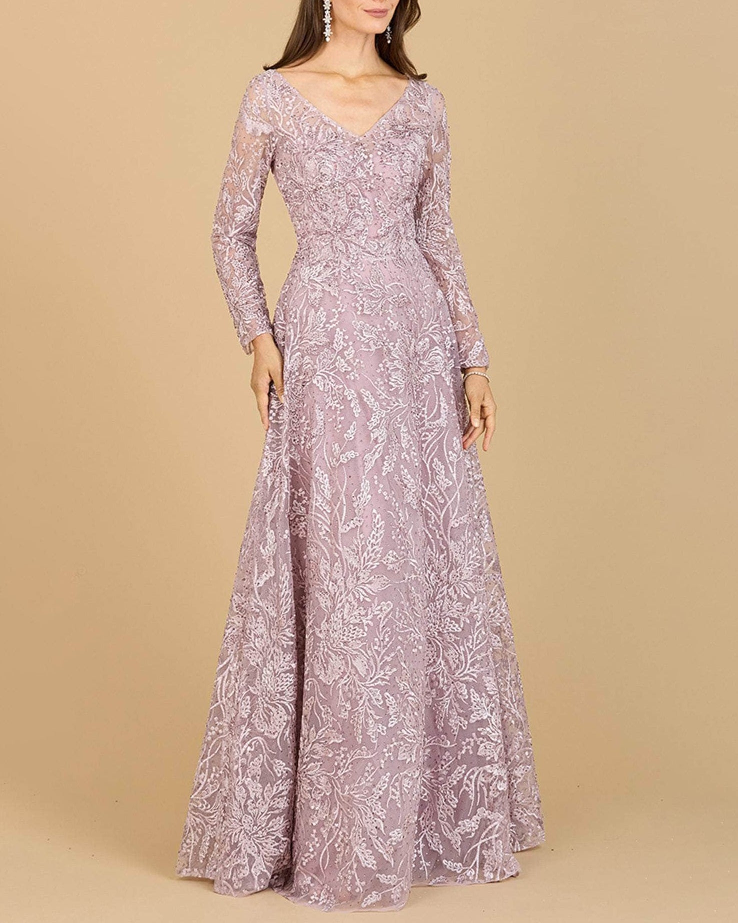 Women's V Neck Long Sleeve Embroidered Dress