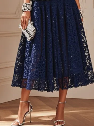 Women Tweed Purplish blue Piping Lace Crew Neck Sleeveless Dressy Coat With Skirt  Two-Piece Set
