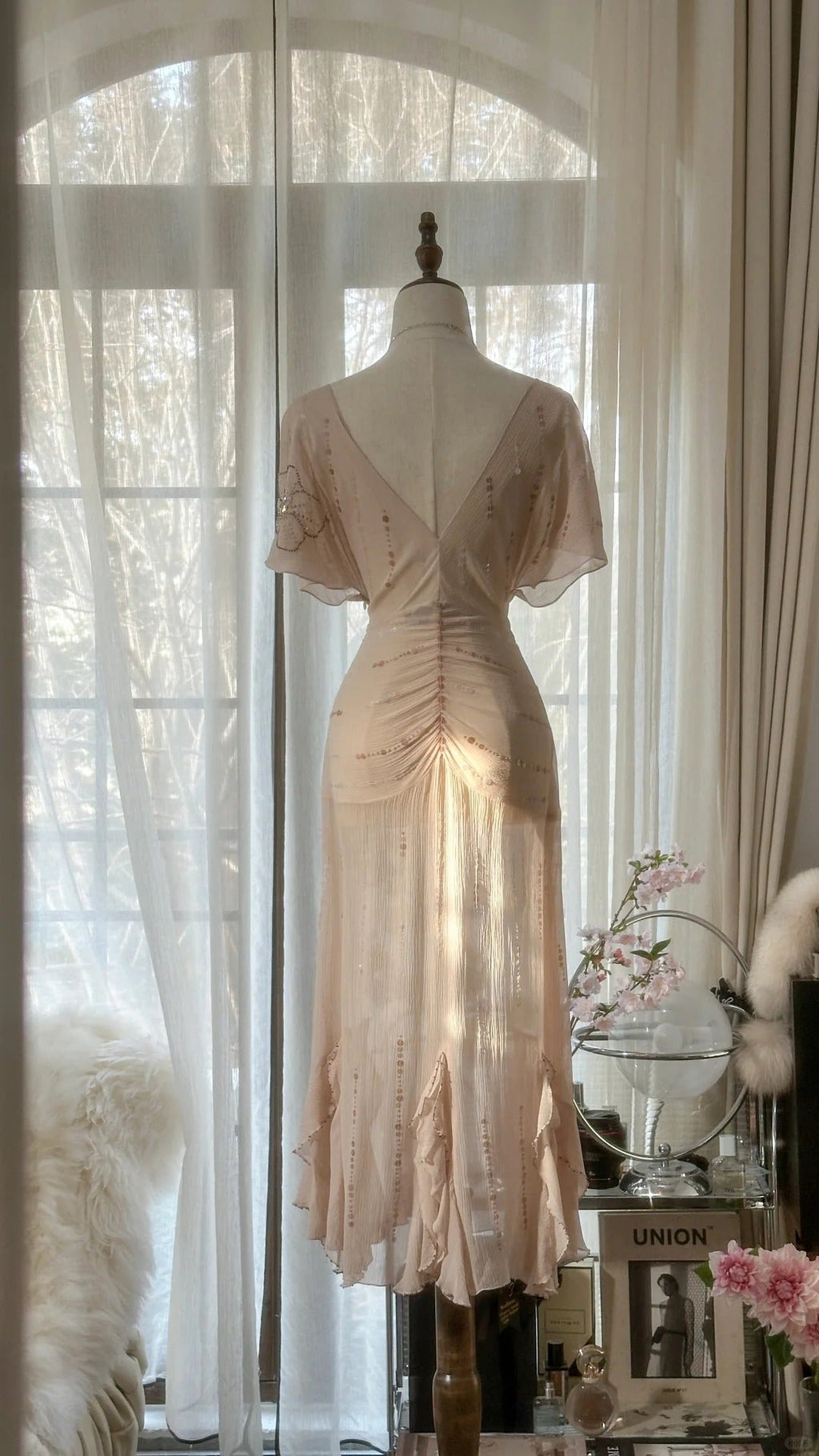 Lit Pink Romantic Gorgeous Exquisite Elegant Beaded Long Chiffon Evening Dress Prom Dress Prom Dress Birthday Vacation Party Dress 4046