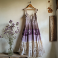 Boho Lavender Embroidered Pattern Lace Linen Dress