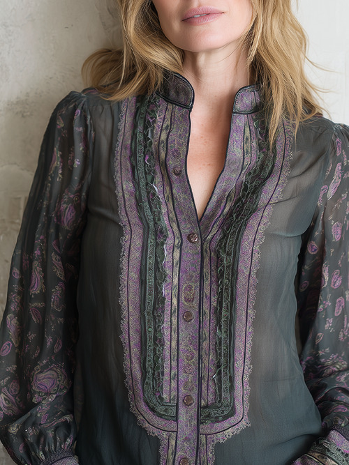 Bohemian Grey-purple Paisley Shirt