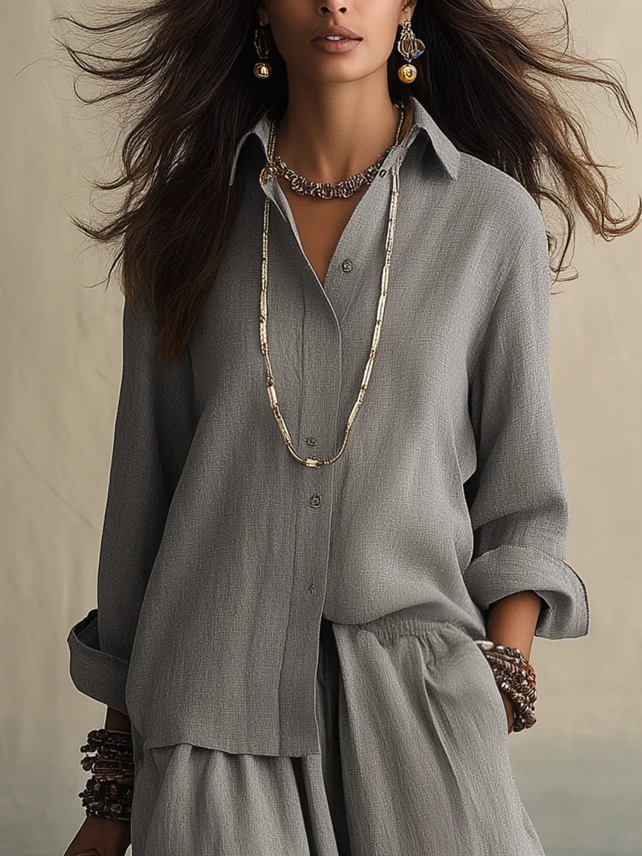 Relaxed Grey Shirt Wide Leg Co-ord Set