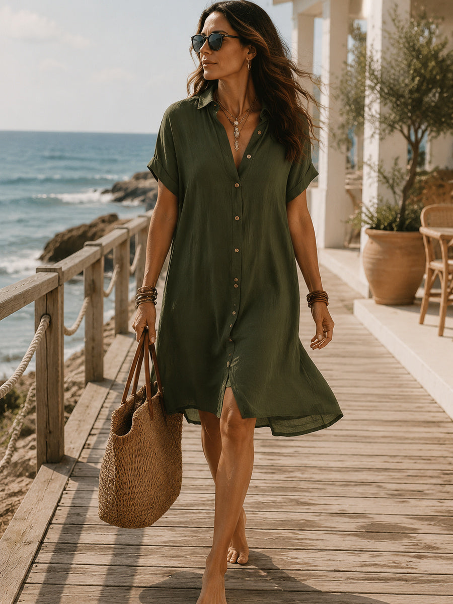 Modern Boho Effortless Black Linen Relaxed Midi Dress