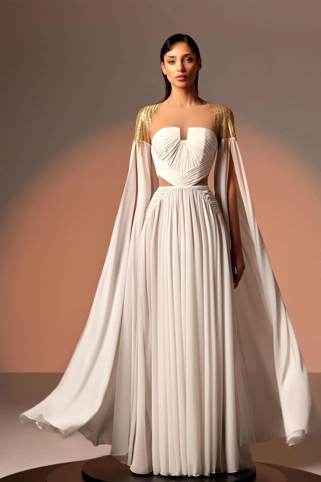 Beaded shoulders crepe georhette dress