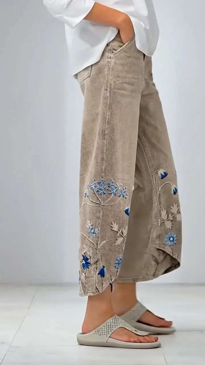 High Waist Cropped Wide Leg Denim Pants