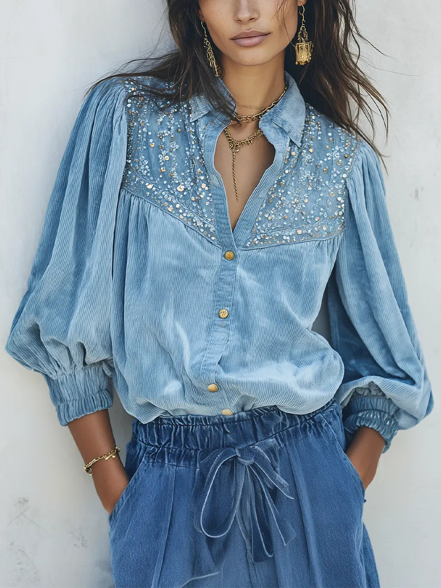 Vintage Light Blue Button Front Blouse