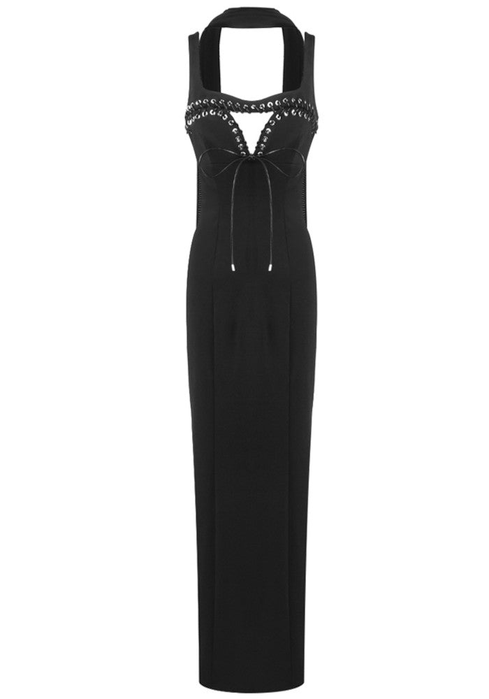 Lace Up Detail Maxi Dress Black