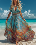 Summer Vacation Ombre Lace Turquoise Beaded Dress 7b1d