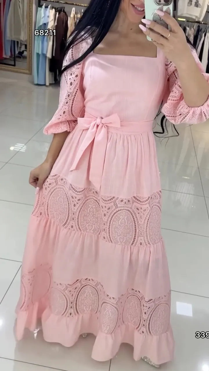 Lace Tiered Maxi Dress With Shrug