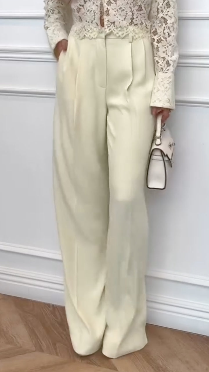 Lace Long Sleeve Shirt & High Waist Wide Leg Pants Set
