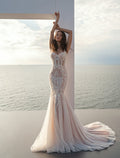 Mermaid wedding dress Rose, Sleeveless wedding dress, Bridal gown, Cathedral wedding dress lace wedding dress, nude dress, cappuccino dress