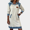 Casual Denim Trim Hoodie Dress