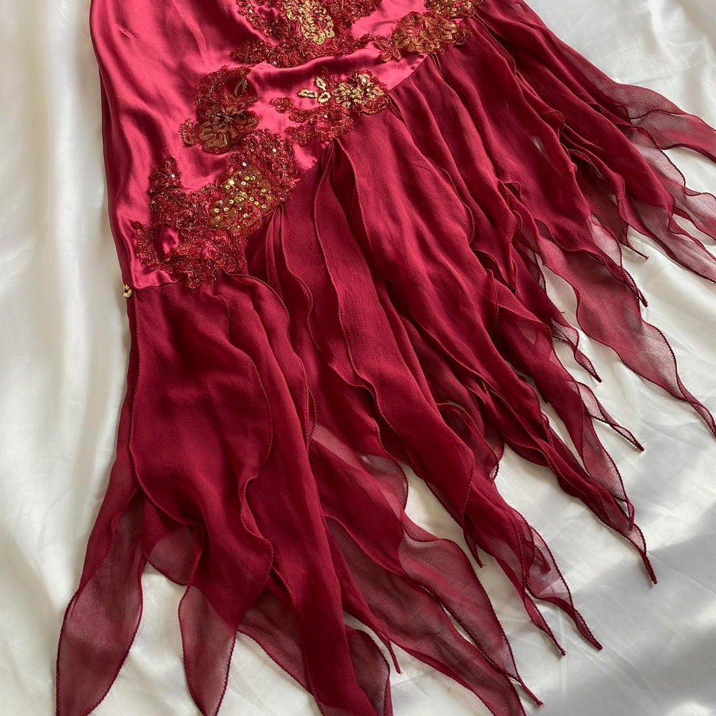 Women's Burgundy and Gold Dress
