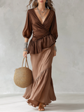 Refined Wrap Waist Maxi Skirt Set