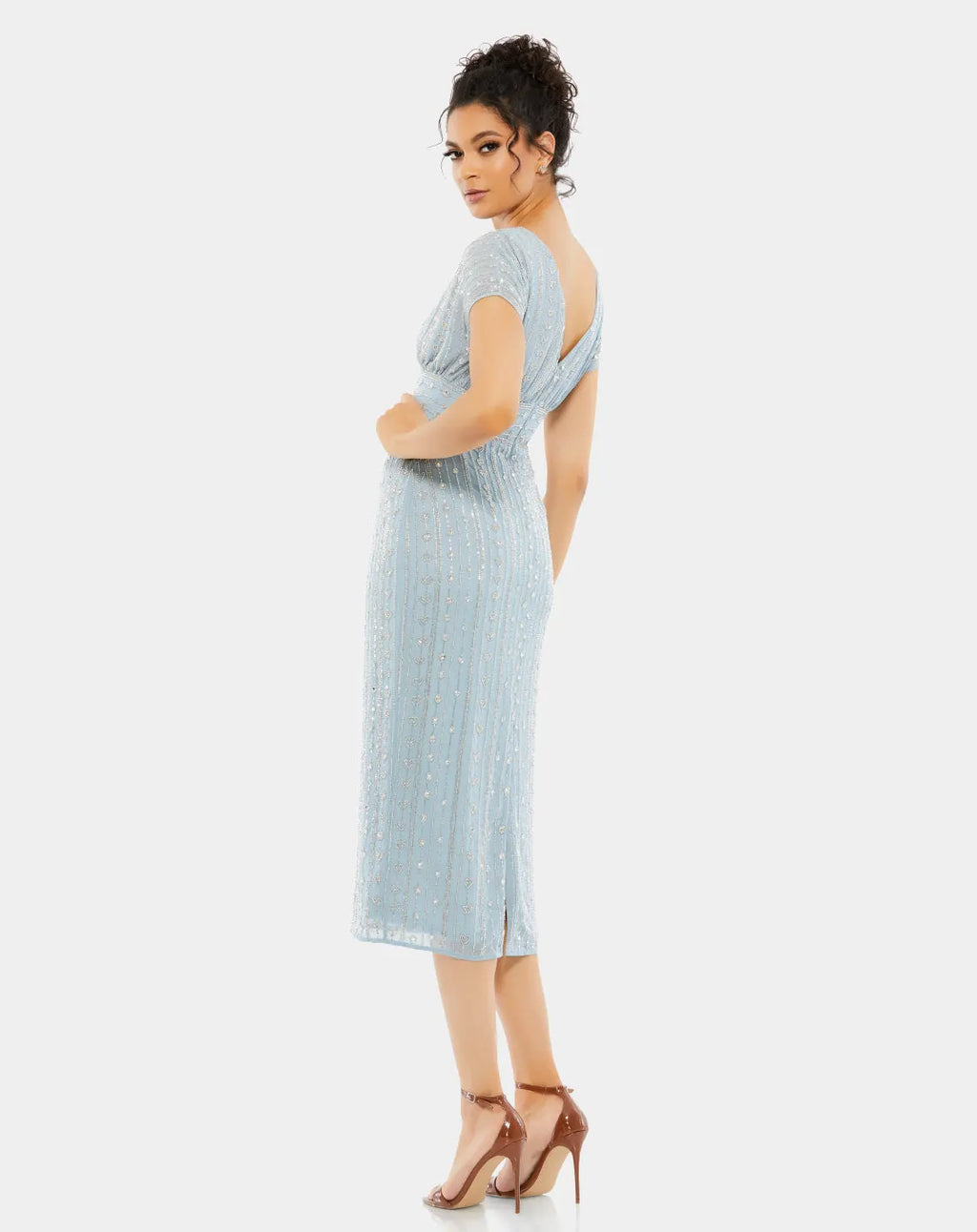 Beaded Cap Sleeve Column Midi Dress