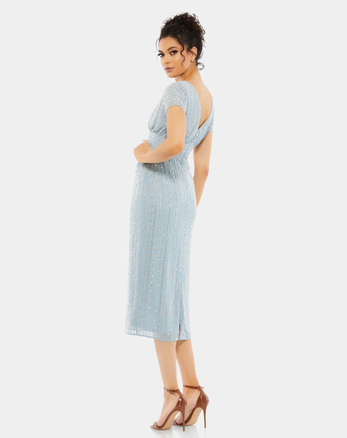 Beaded Cap Sleeve Column Midi Dress