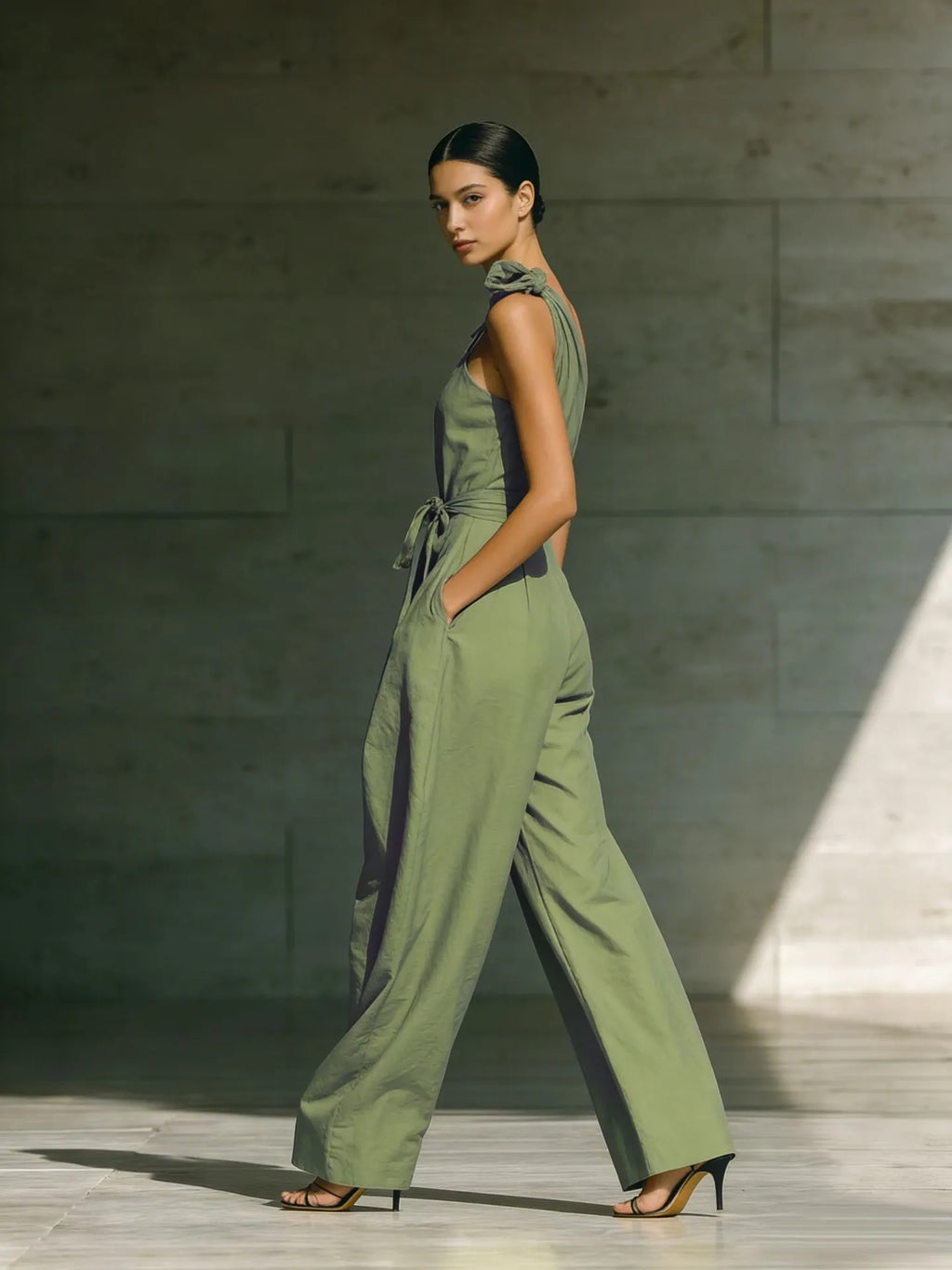 One-Shoulder High-Waisted Wide-Leg Jumpsuit with Bow Detail - Summer Chic 2026