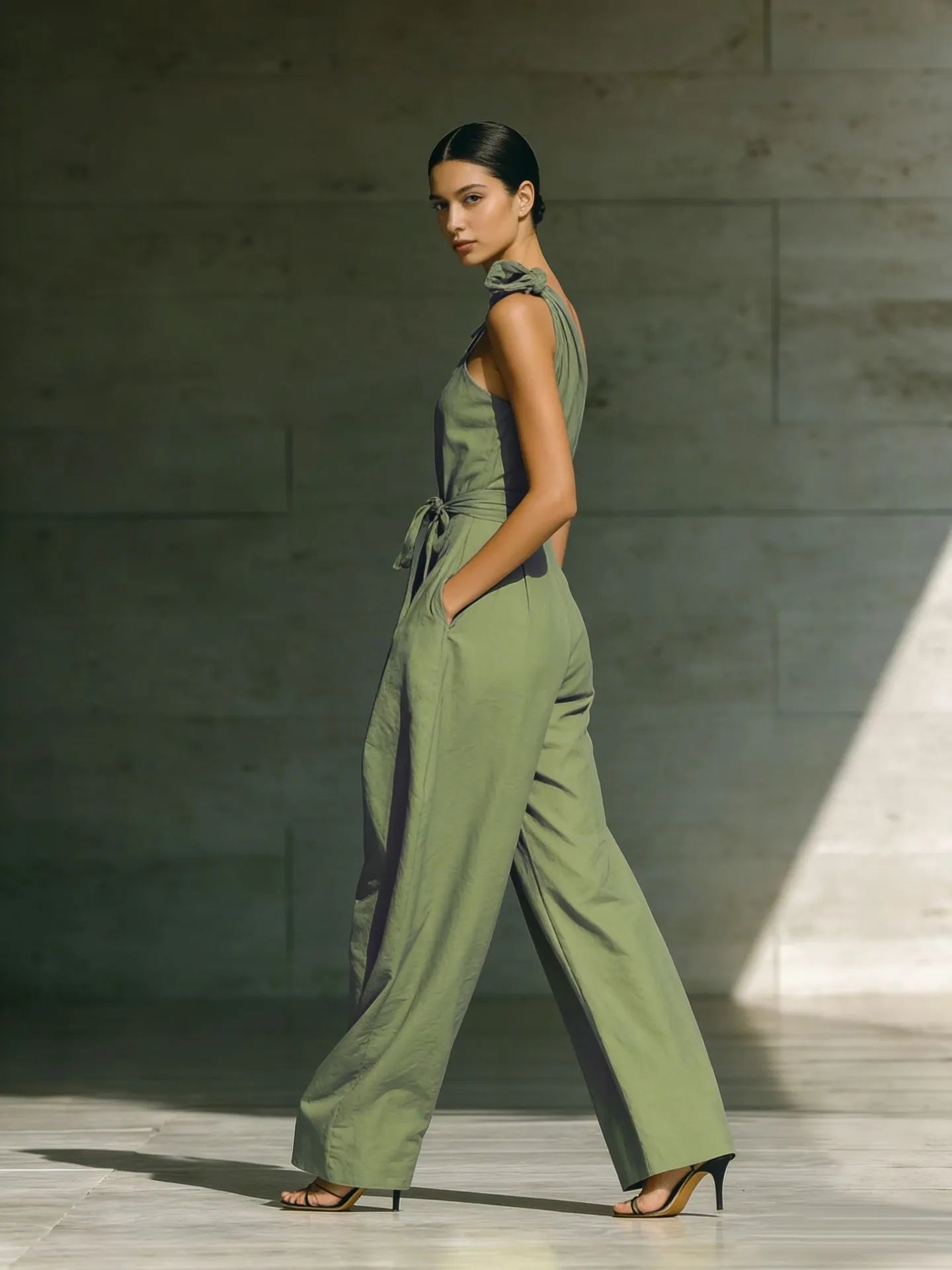 One-Shoulder High-Waisted Wide-Leg Jumpsuit with Bow Detail - Summer Chic 2026