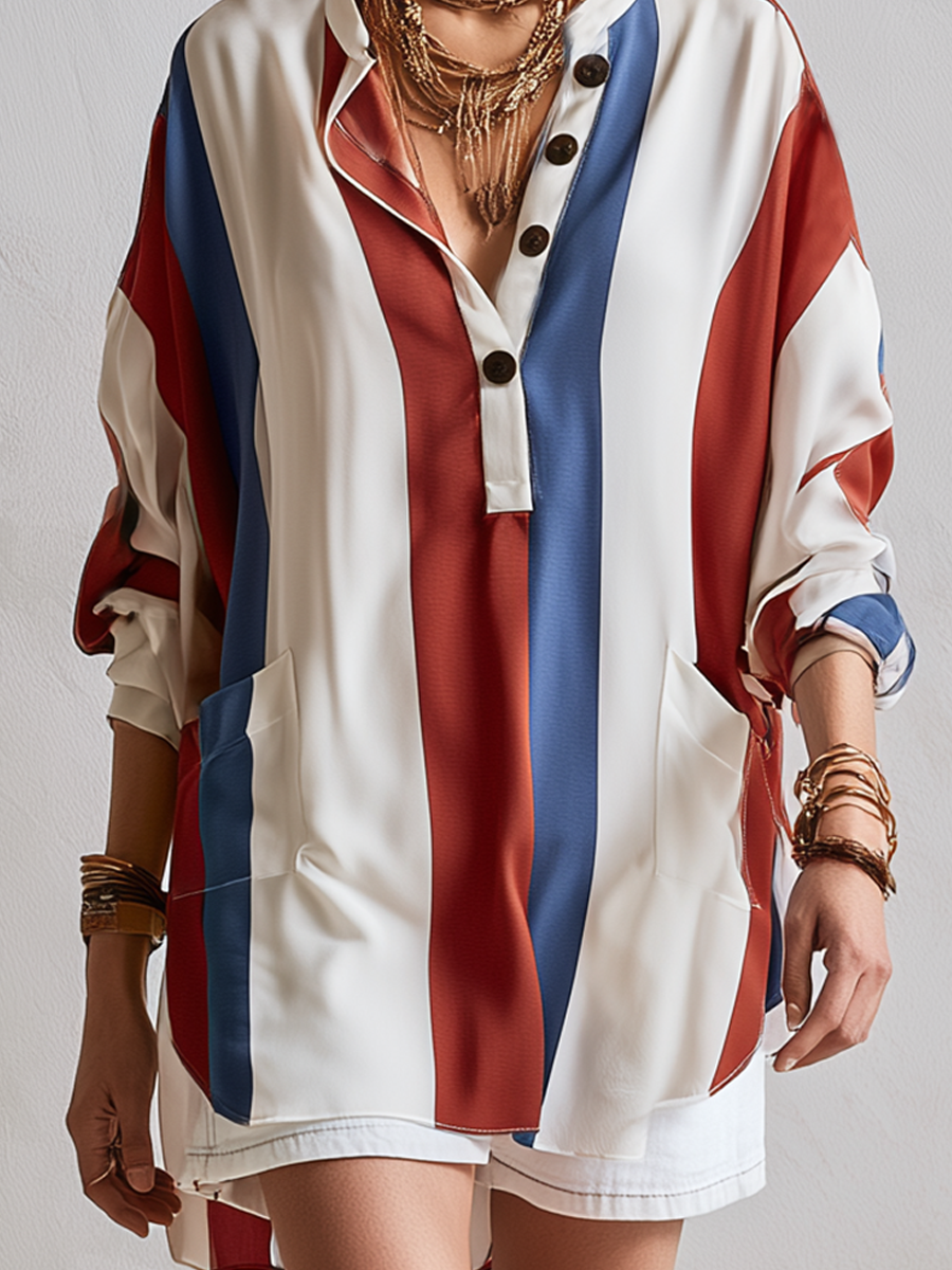 Bohemian Red And Blue Striped Top