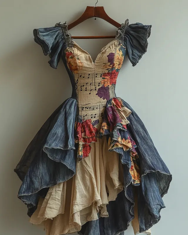 Summer casual music theme splicing fashion design dress a287