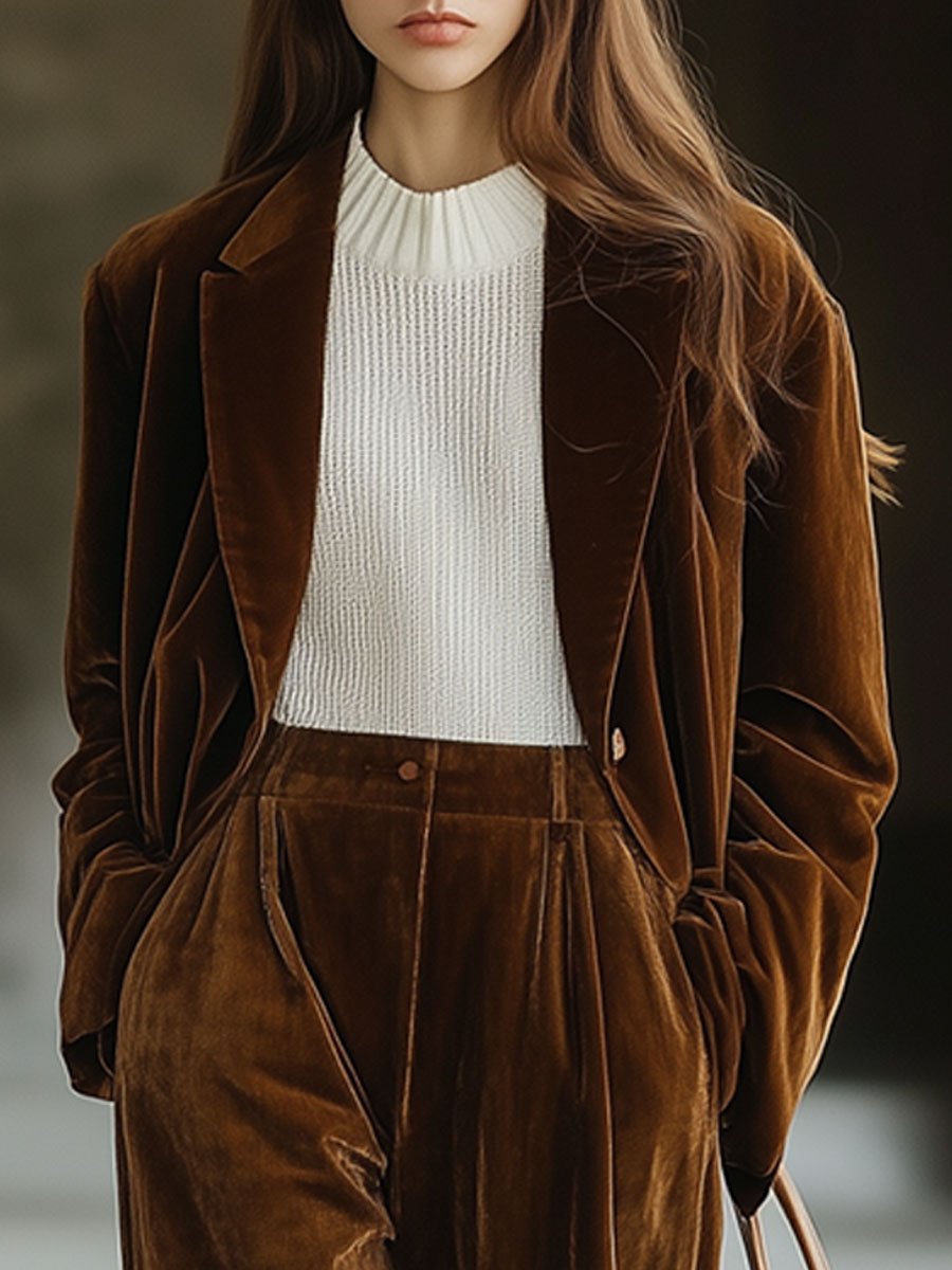[24-hour shipping]Casual Loose Vintage Pocket Velvet Lapel Blazer