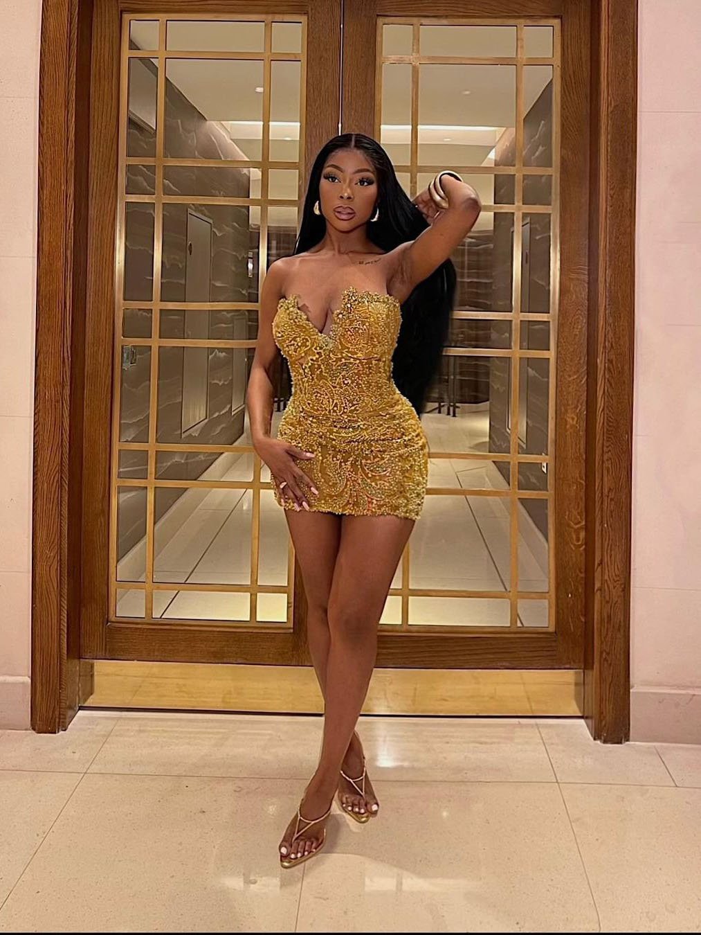 Neosepa-Golden Sexy Strapless Shimmering Sequin Bodycon Mini Party Dress