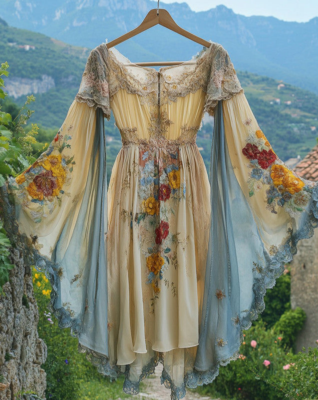 Summer Vacation Ruffle Lace Chiffon Contrast Dress aff6