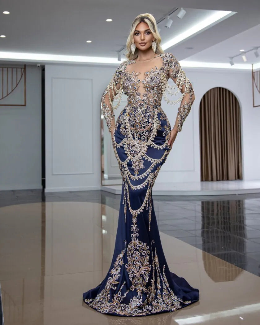 René Sparkling Stone-Encrusted Long Dress