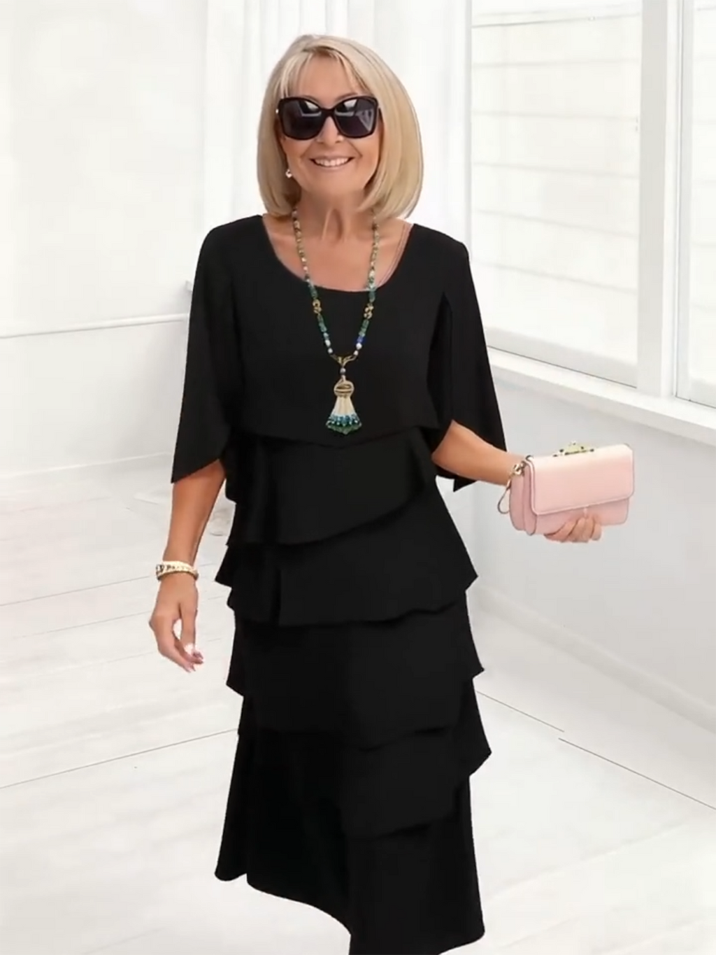 Long Dress Slit Sleeves Evening Dress Best for Covering The Belly Loose Layer Cotton Multi-layer Dress