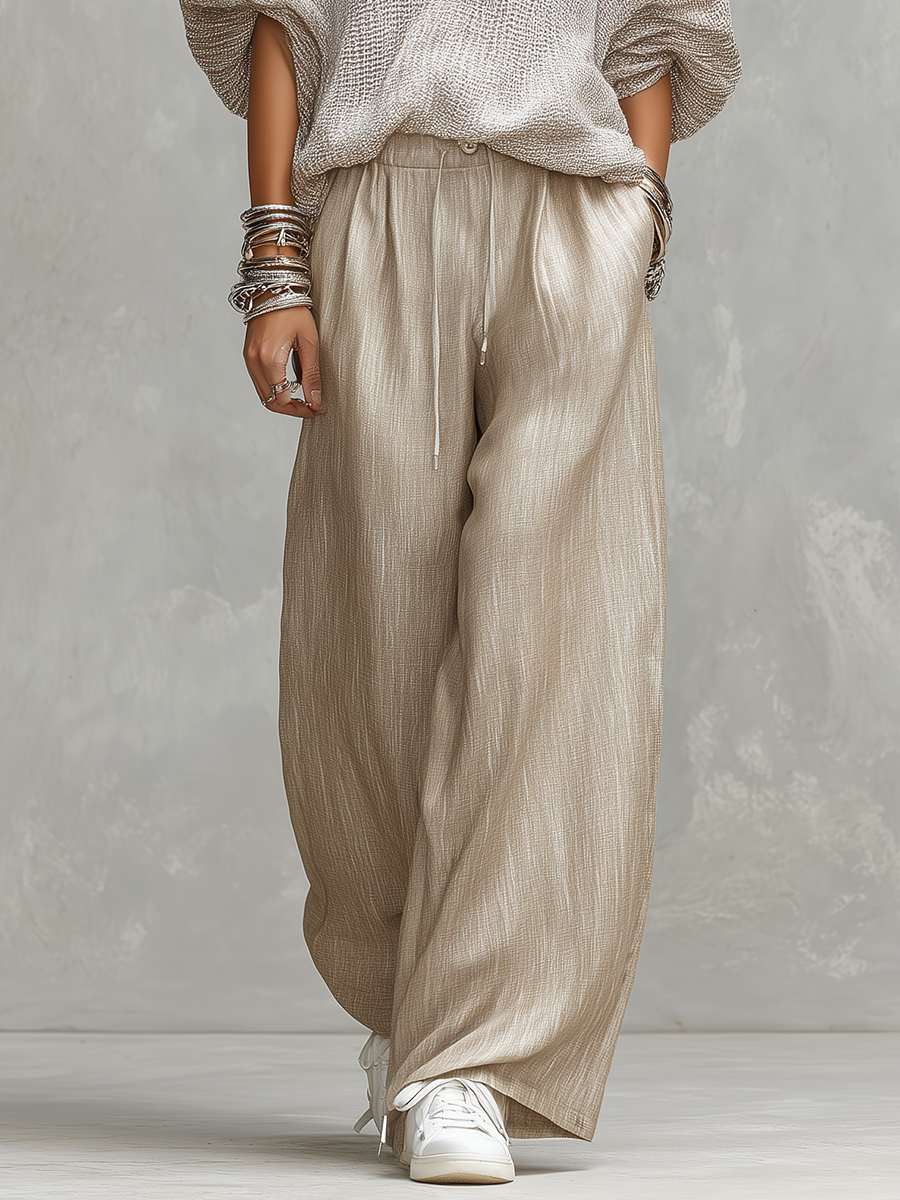 Lightweight Knit Top And Linen Wide-leg Pants Set