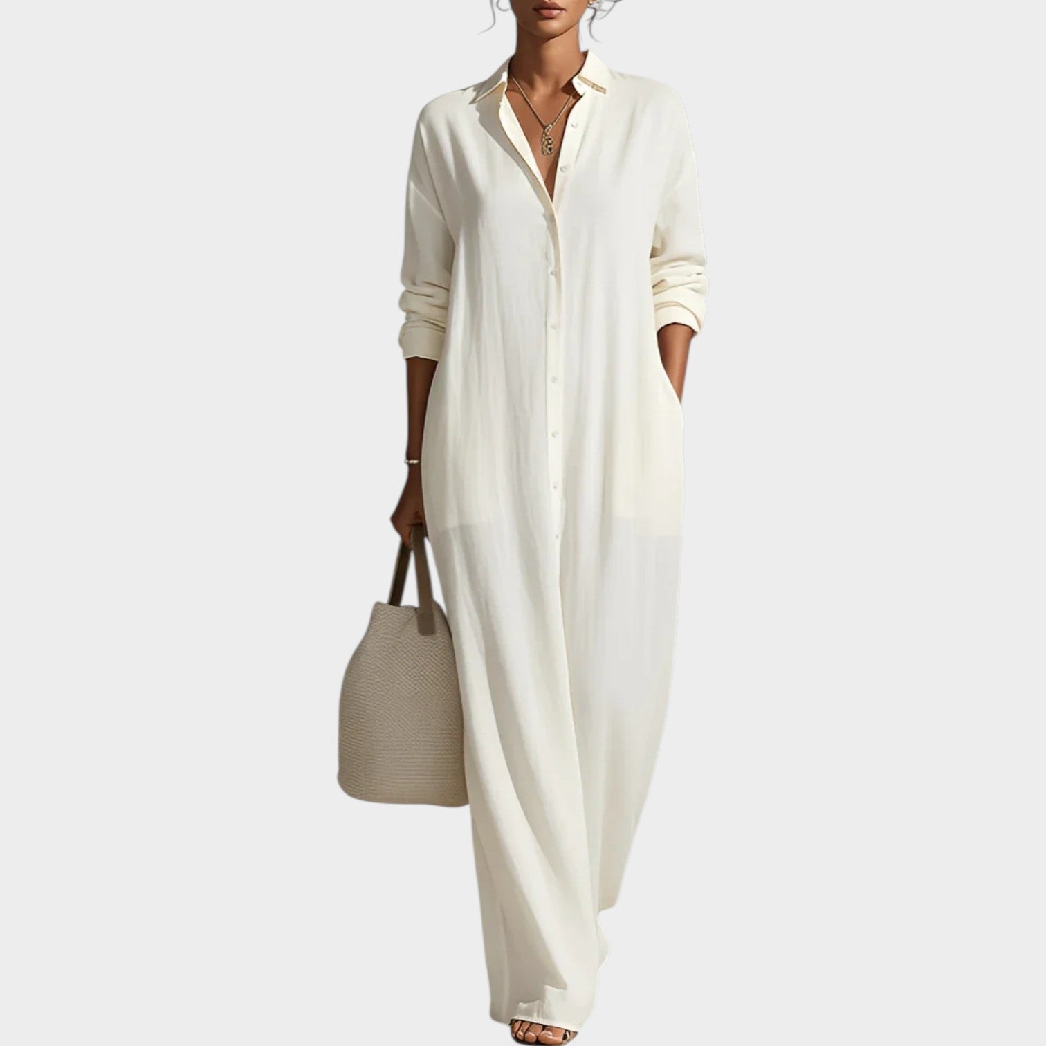 Relaxed Button-Down Maxi Shirt Dress