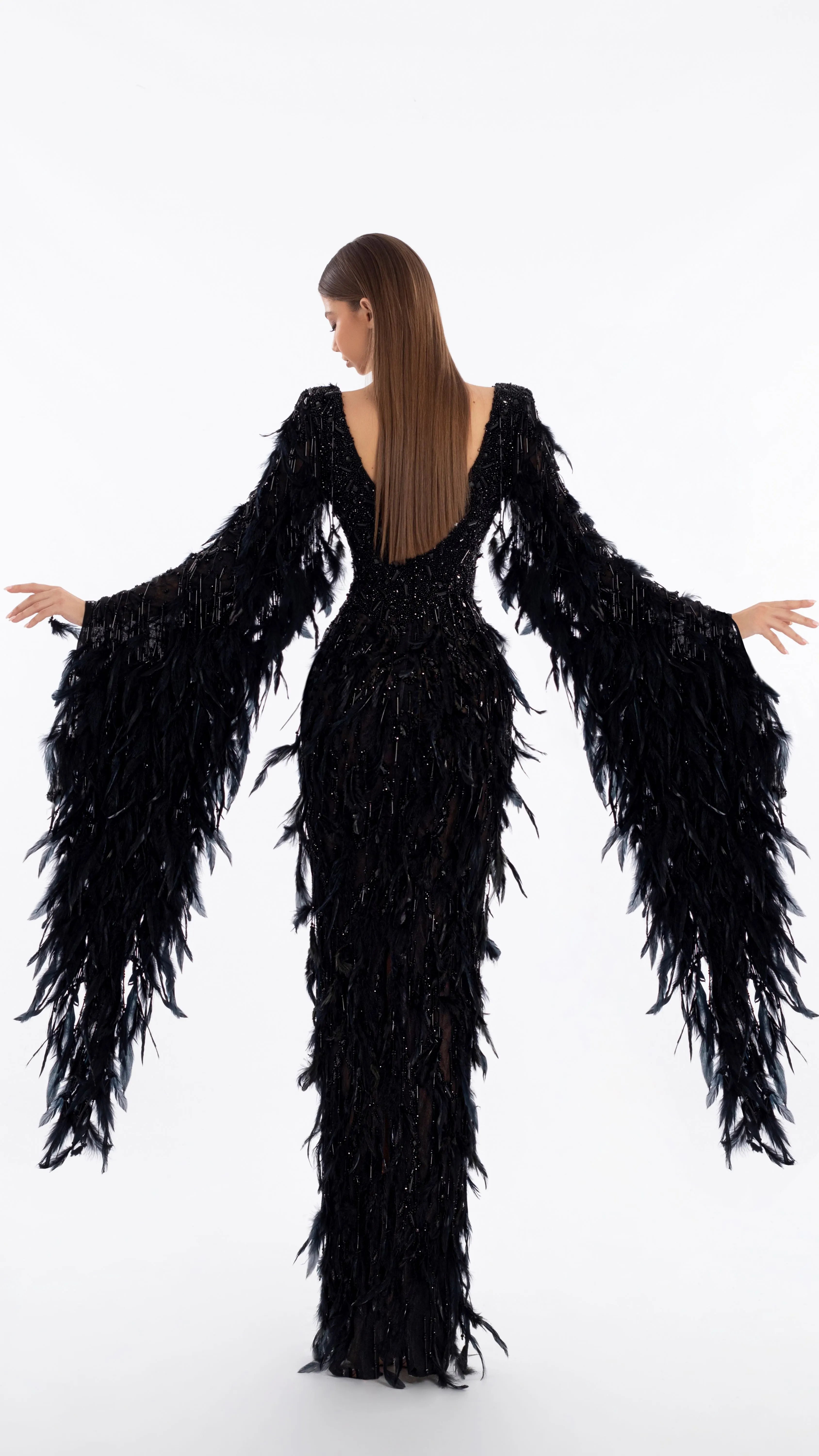 V-Neck Feather Dress