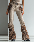 Women's Spring Viking-Inspired Embroidered Faux Fur Patchwork Design Trousers  7905