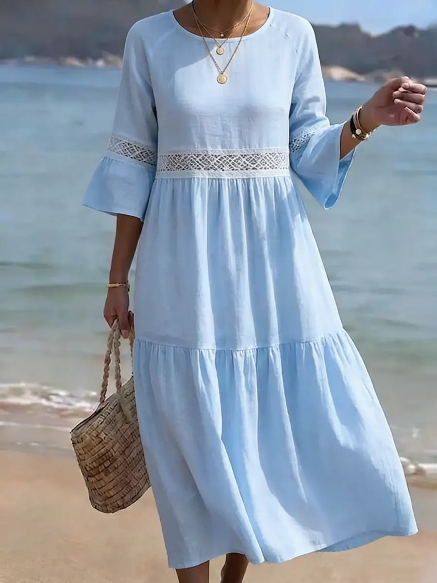 Women's Simple Hollow-out Decorated Cotton And Linen Dress
