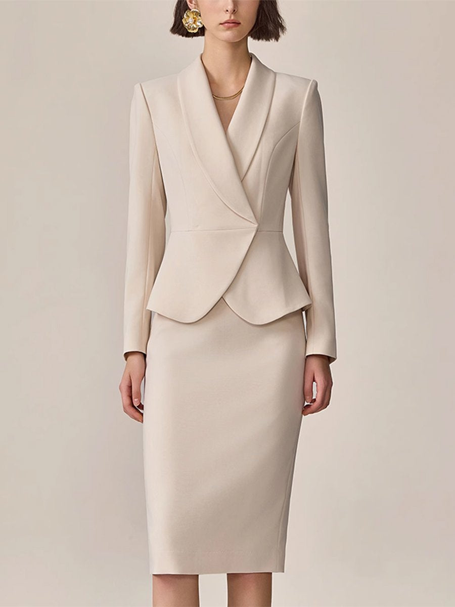 [24-hour shipping out]High-End Fashion Temperament Lapel Beige Suit
